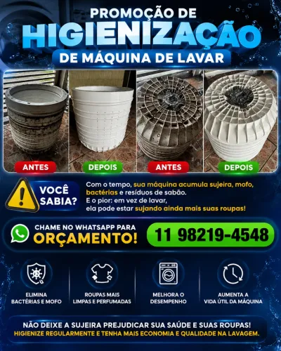 Promoção de higienização de máquina de lavar