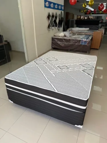 Cama Box Casal Prime Pocket Soft Pluma - Base + Colchão Molas Ensacadas Individuais