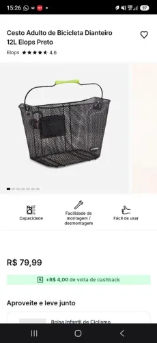 Cesto de Bicicleta Dianteiro 12L Elops Preto