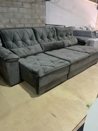Sofá Onix 2.90m no veludo cinza