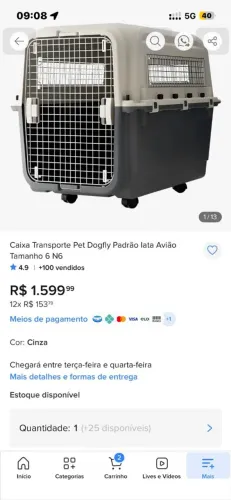 Caixa Transporte Pet Dogfly Padrão lata Avião<br>Tamanho 6 N6