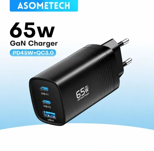 Carregador Turbo 65w 2 USB-C USB-A + Cabo 1M