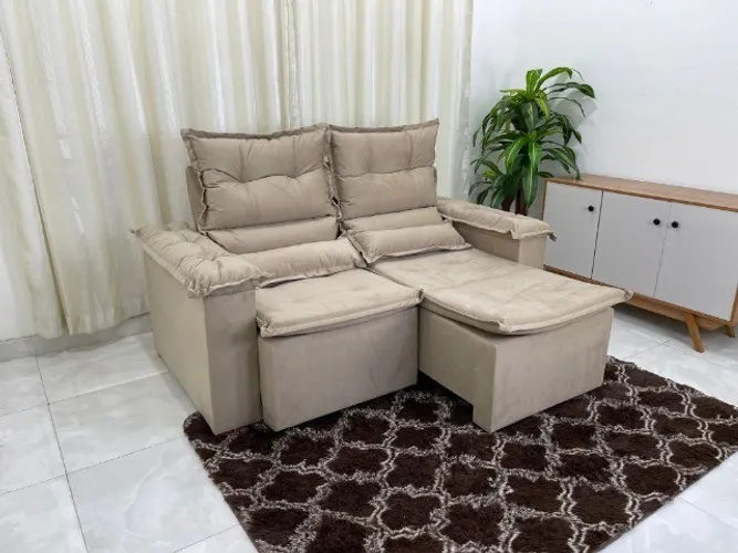 Sofá Retrátil Reclinável Pequim 1.80m Bege Até 12x - Frete Grátis