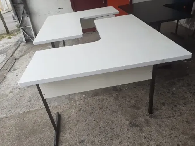 nova mesa L branca com duas gavetas - frete gratis