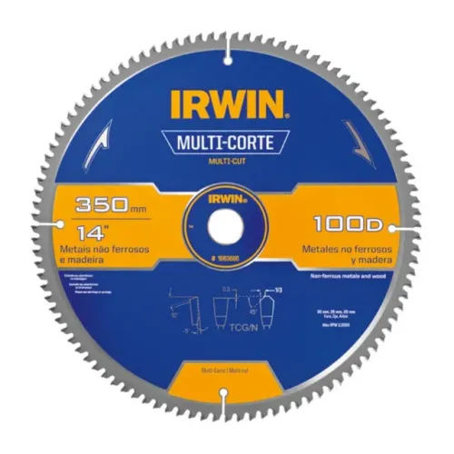 Disco de Serra Circular Multi Aluminio Madeira MDF 14 Polegadas 350mm 100 Dentes Irwin