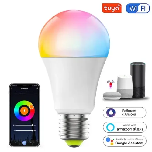 Lâmpada Wifi RGB Tuya, Compatível com Alexa, Aplicativo, Distância