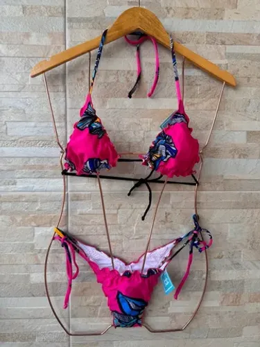 biquíni cortininha com calcinha empina bumbum, estampa tropical, tamanho m.