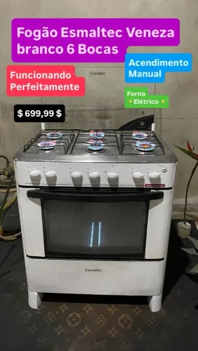 Fogão Esmaltec branco 6 bocas elétrico