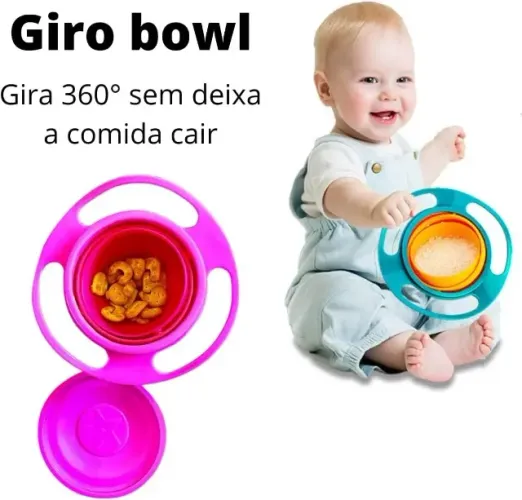 tigela giratória prato infantil segura alimento bowl 360° hm-592-rosa