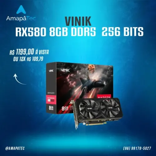 Placa De Vídeo Vinik Amd Radeon Rx580 8GB GDDR5 256 Bits Dual Fan