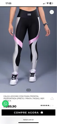 Calça Legging com Faixa Frontal - Preta/Prata/Rosa