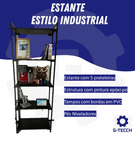 Estante Estilo Industrial Multiuso - 5 Prateleiras para escritório Sala de Estar Quarto