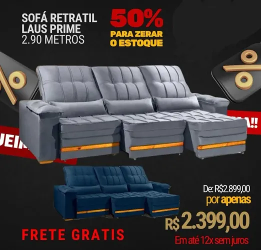 Sofá Retrátil reclinável Prime 2.90 Metros - 50% OFF!