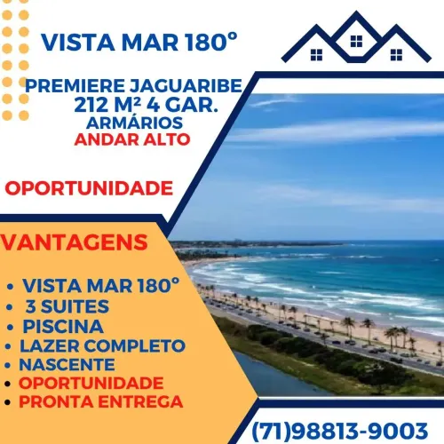 Premiere Jaguaribe 212 M², Vista mar 3 Suítes dazur, hemisphere, le parc Oportunidade.