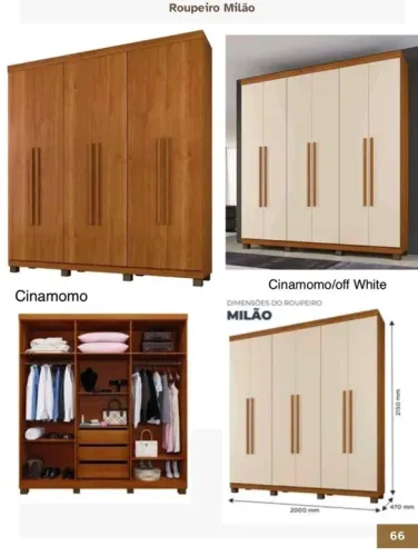 Guarda-Roupas de Casal Milão 6 Portas Cinamomo/Off White