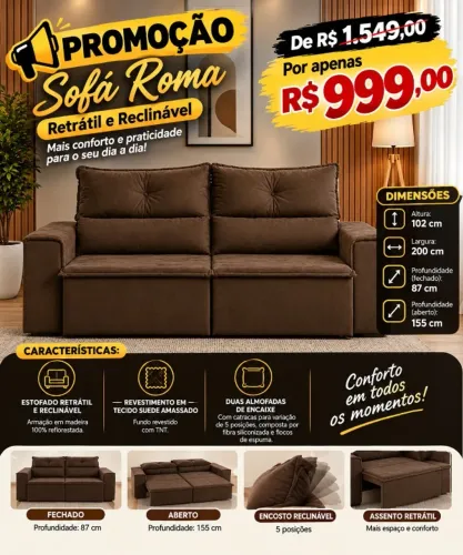 Sofa Roma veludo marrom QUEIMÃO DE ESTOQUE