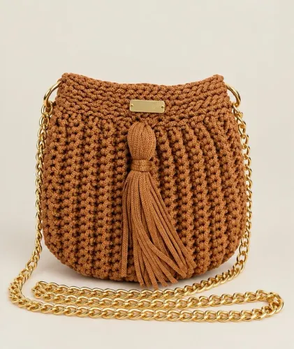 Bolsa Feminina em Crochê Artesanal Fio Náutico Caramelo