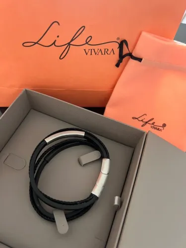 Pulseira Vivara Life em couro preto 21Cm