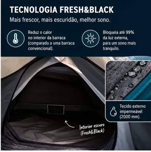 Barraca De Trilha Mh100 Fresh&black - 3 Pessoas + Colchão Inflavel