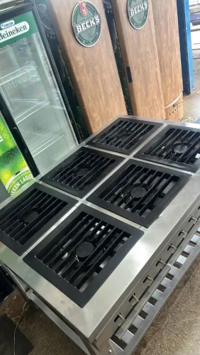 Fogão Inox 6 Bocas Mod. 40x40 6 Duplas + Gabinete Ótimo Estado.