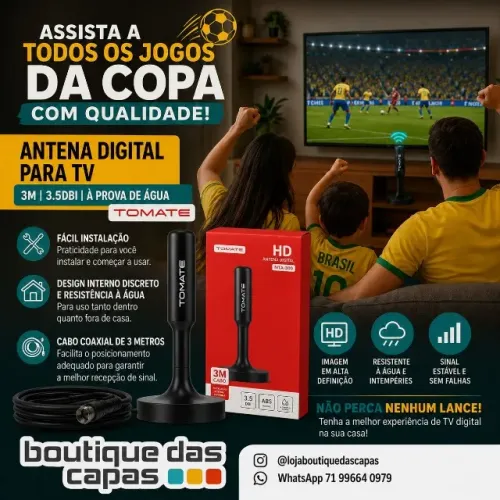 ANTENA DIGITAL HDTV INTERNA E EXTERNA 3M 3 METROS OU 5M COPA DO MUNDO SBT GLOBO SEM