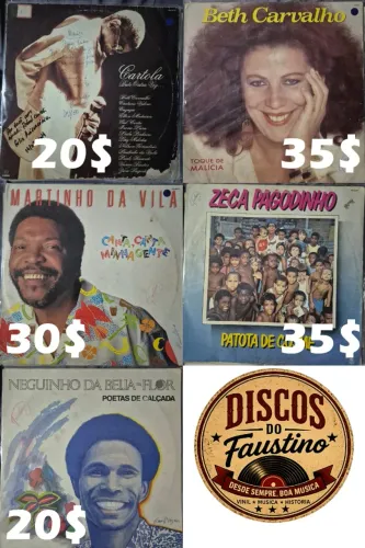 5 Discos de Samba | Lote com Cartola, Beth, Martinho, Neguinho e Zeca | Discos do Faustino