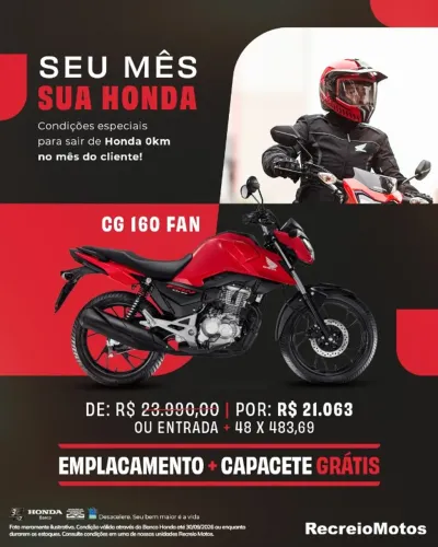 CG 160 FAN 2026 - ENTRADA + 48x483,69 - EMPLACAMENTO + CAPACETE