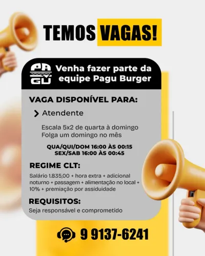 Vaga para hamburgueria 