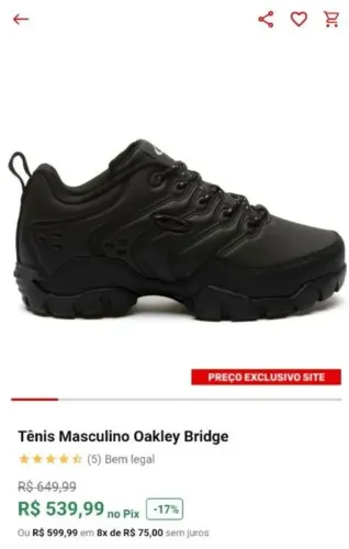 Tênis Oakley Bridge Preto Novo 43