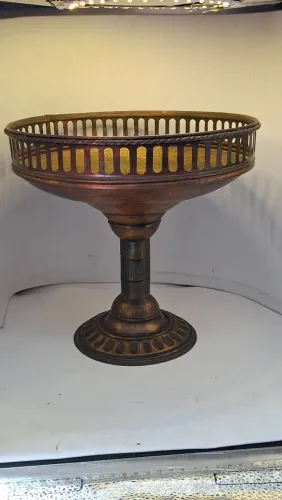 Fruteira Pé alto Metal bronze Patinado Retrô Antigo