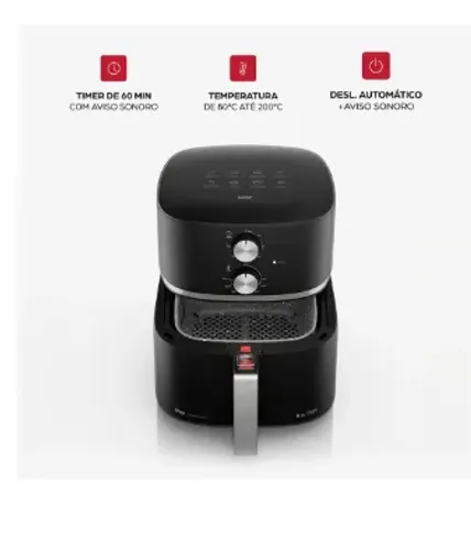 Air Fryer Elétrica 5,2L 1500W Preta com Cesto Antiaderente Graystone