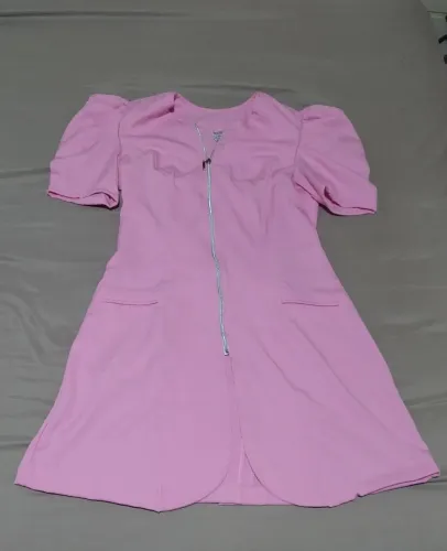 Jaleco feminino rosa com manga bufante 
