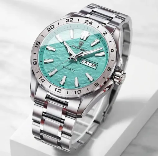 Relógio Clássico de Luxo Poedagar Luxury Inox Verde Tiffany Texturizada F978 Pulseira Inox