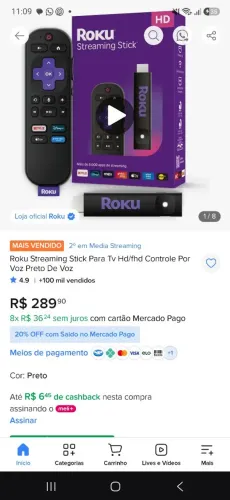 Conversor smartTV Roku, original, novo, com cabo extensor de HDMI