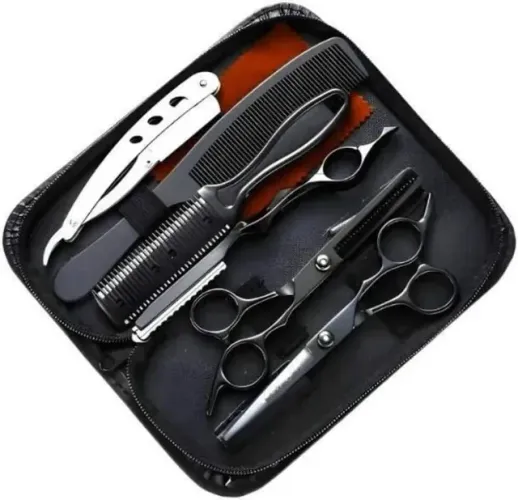 Kit de Tesouras Aço para Barbeiro 8 em 1 com Case Organizadora
