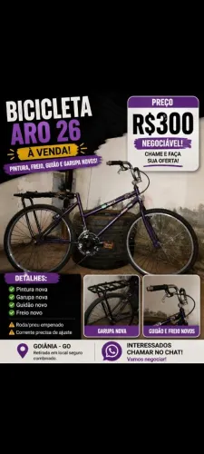 Bicicleta Aro 26 - pintura,Guido, freio,e garupa Novos