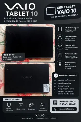 Tablet Vaio 10 Valor 850R$