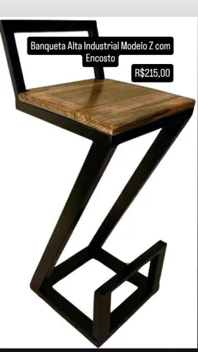 Banqueta alta industrial modelo em Z com encosto