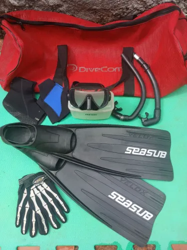 Kit mergulho Seansub completo nadadeiras mascara e dois snokls