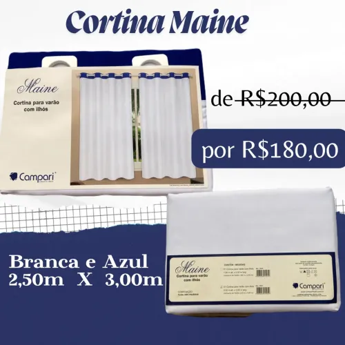 Cortina Grande Maine Campari Branca e Azul (Nova)