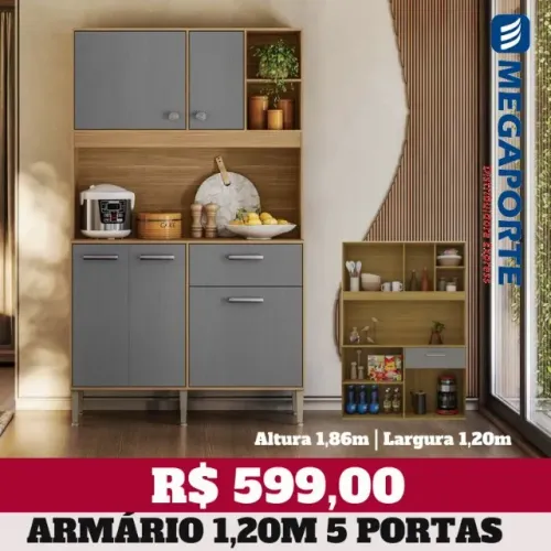 Armário de Cozinha 1,20m Kit 5 Portas (Novo) Entrega Grátis!