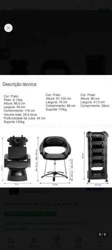 Kit lavatório cabelo champ Dompel + cadeira + carrinho