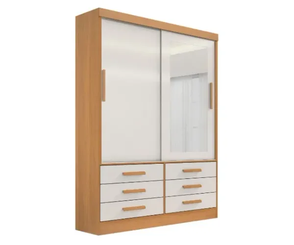 Guarda Roupa Meridian 2 Portas 6 Gavetas D'Doro Cinamomo/Offf White - Entrega Rápida!