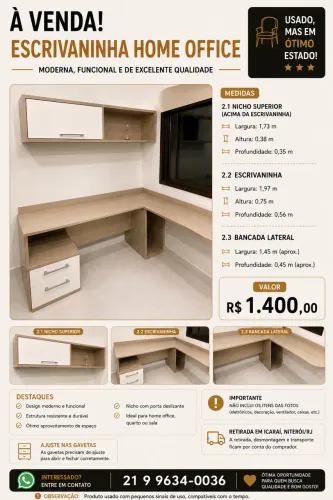 Conjunto home office planejado em excelente estado. Retirada em Icaraí/Niterói.