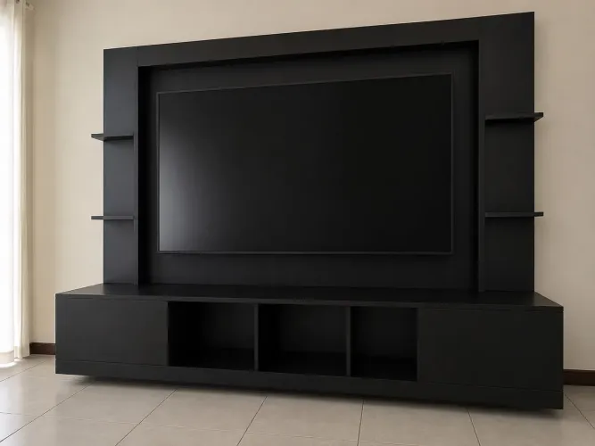 Rack para TV com Painel Preto