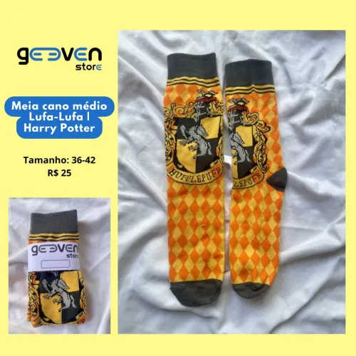 Meia Cano Médio Lufa-Lufa / Hufflepuff - Harry Potter (Nova)