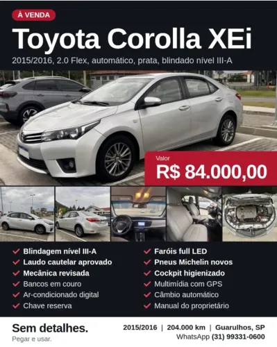 Toyota Corolla XEI 2.0 Flex 16V Aut. 2016