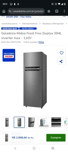 Geladeira NOVA Frost Free 394L Invert Inox 