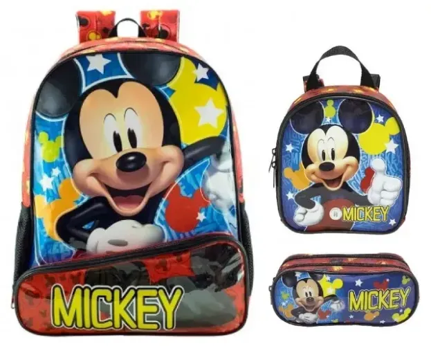 MOCHILA DE COSTA MICKEY HEY MICKEY + LANCHEIRA + ESTOJO XERUS 