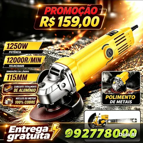 Esmirilhadeira Lixadeira Angular, 1250 Watts, 1115mm, 12000 RPM, 110 Volta, Entrega Gratis